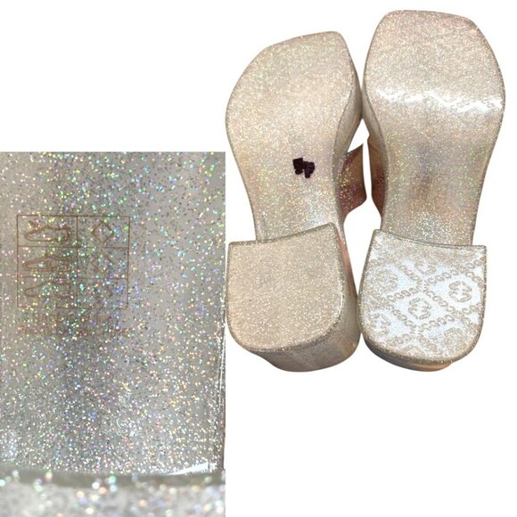 JEFFREY CAMPBELL CLEAR GLITTER PLATFORM CHUNKY IRRIDESCENT SPARKLE SANDALS SZ. 8 - Picture 4 of 4